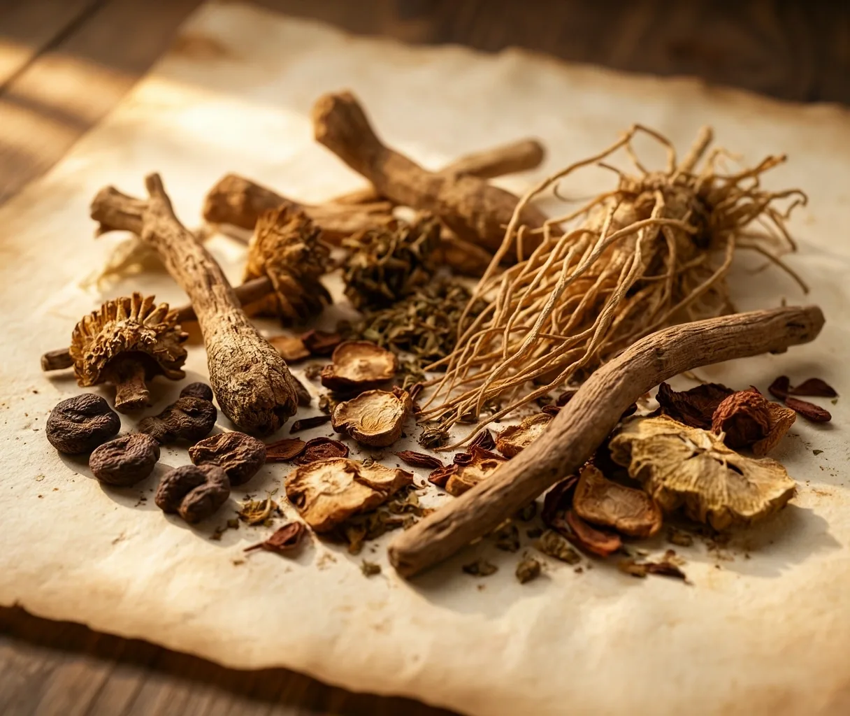 Botanical elements symbolizing traditional vitality